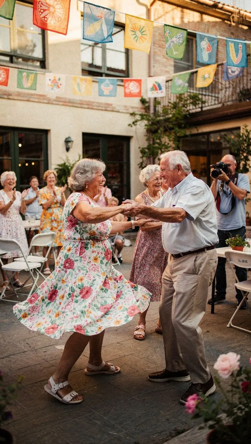 Seniors enjoying group activities and social dance.